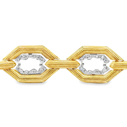 18K Yellow Gold Geometric Link Bracelet with Diamond Accents