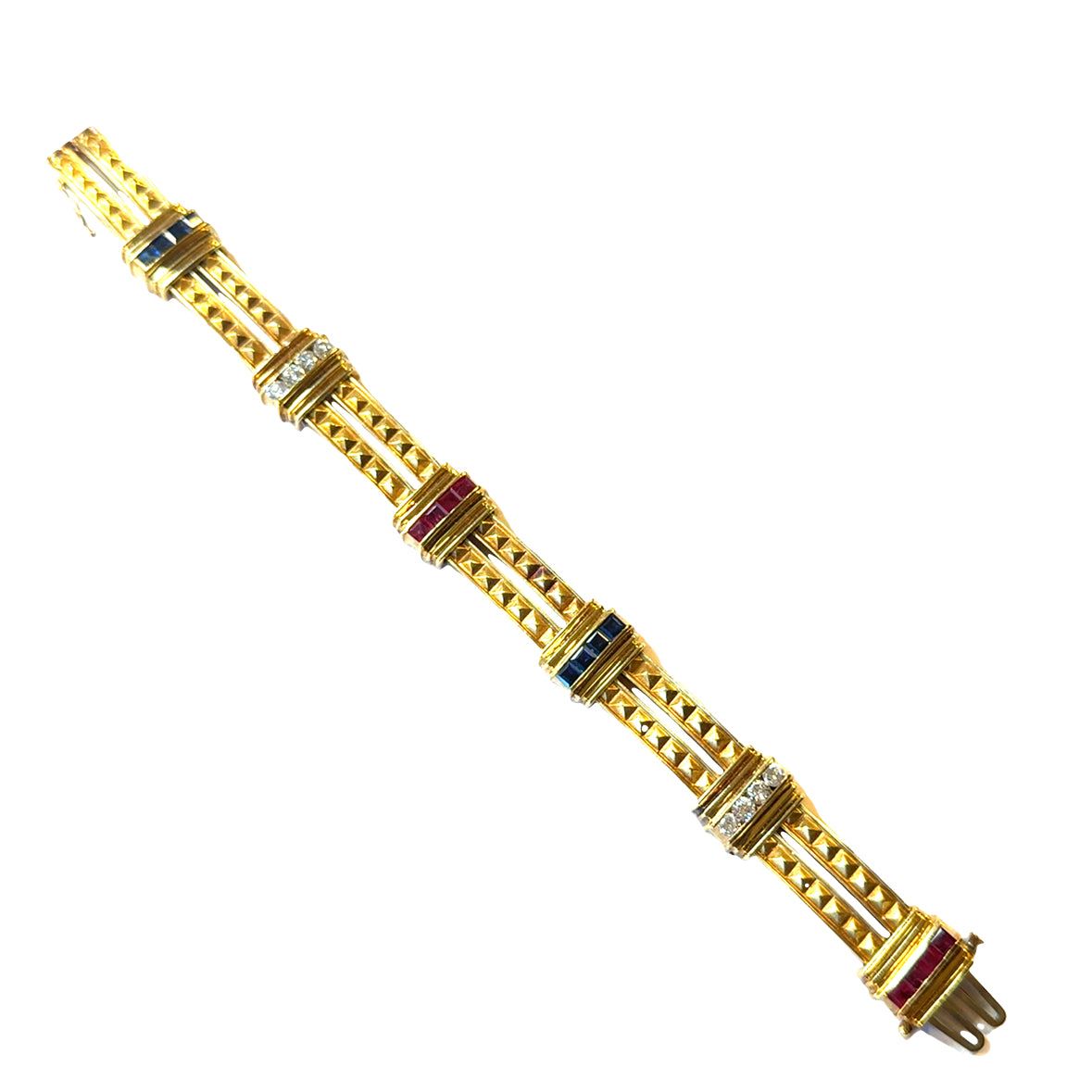 18K Yellow Gold Gemstone Bracelet with Diamonds, Rubies & Sapphires