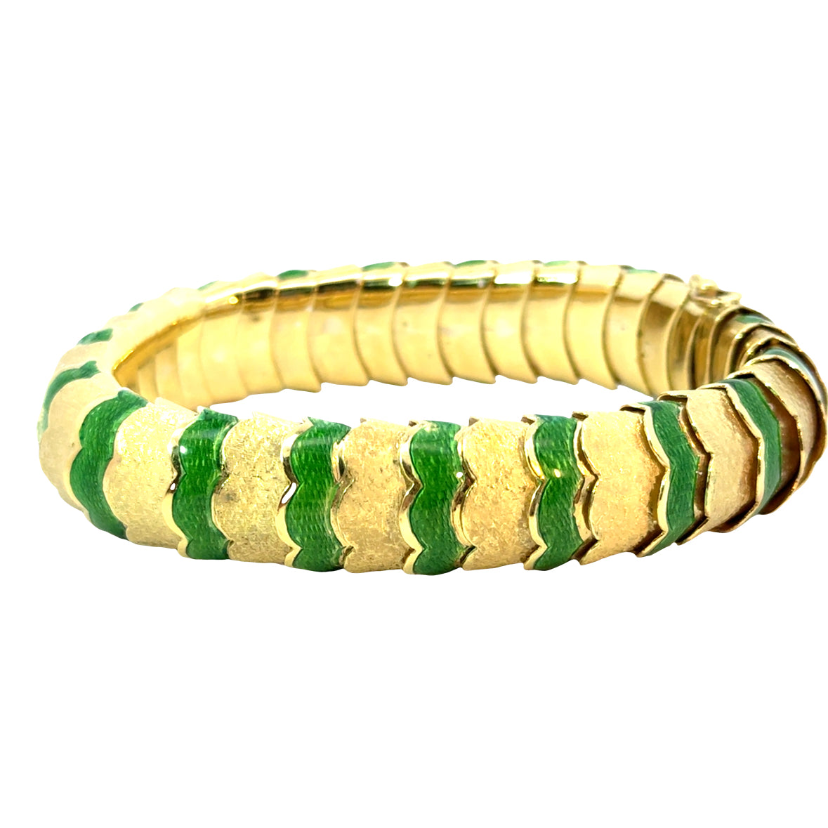 Retro 18K Yellow Gold Bracelet with Green Enamel – 1950s