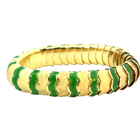 Retro 18K Yellow Gold Bracelet with Green Enamel – 1950s