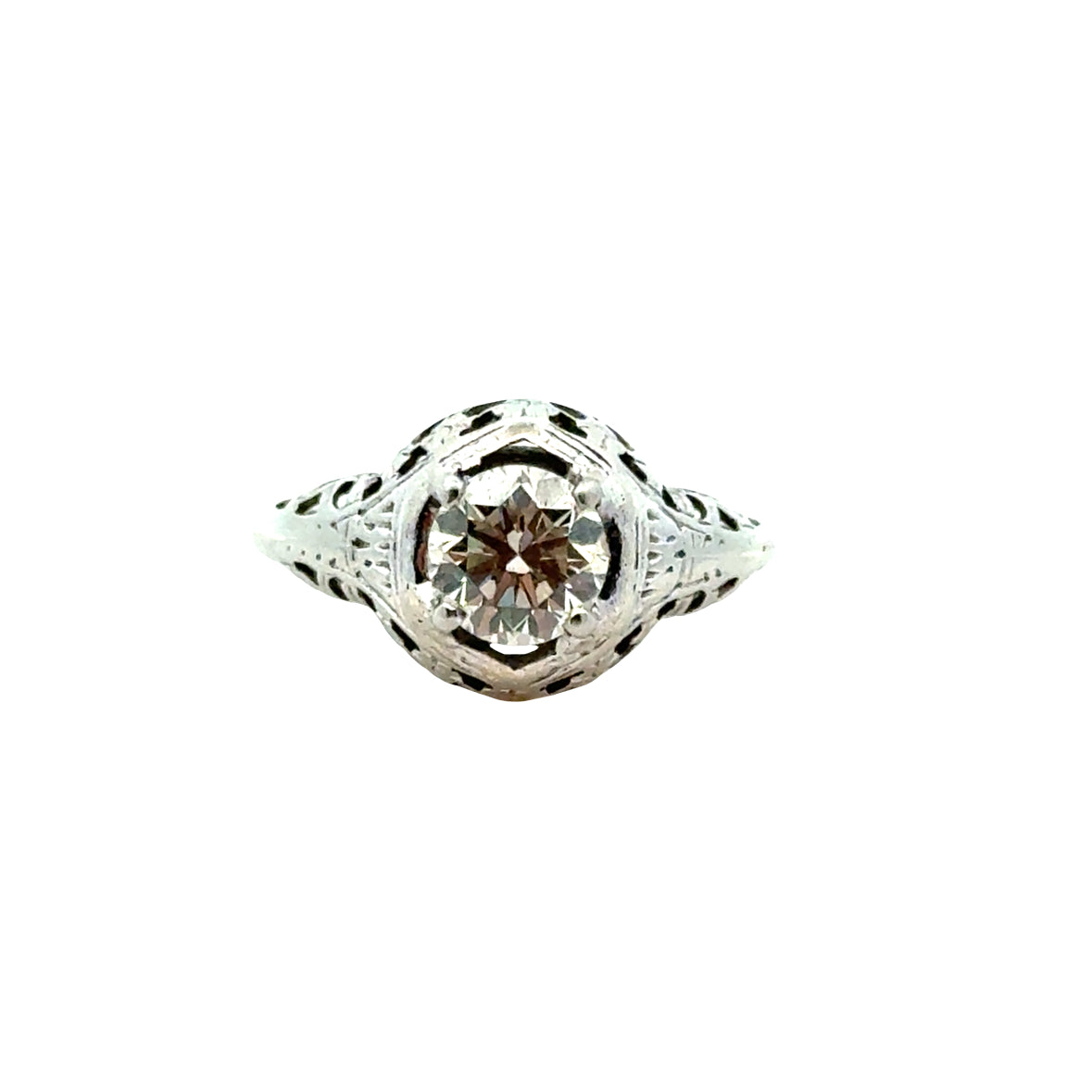 Elegant Art Deco Diamond Solitaire Ring in 14K White Gold