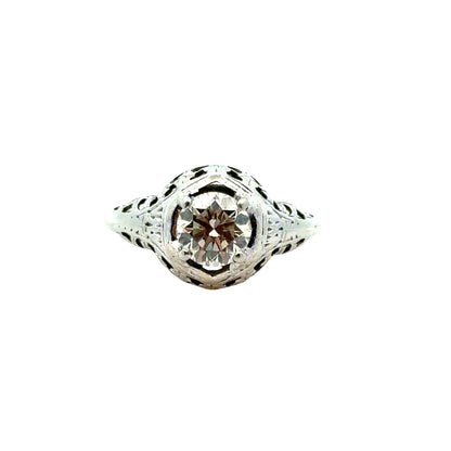 Elegant Art Deco Diamond Solitaire Ring in 14K White Gold