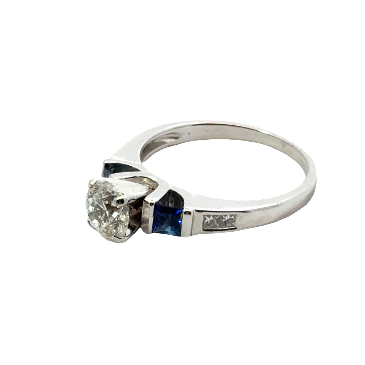 14K White Gold Engagement Ring Featuring Diamond & Sapphire Accents