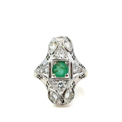 18K White Gold Emerald & Diamond Ring