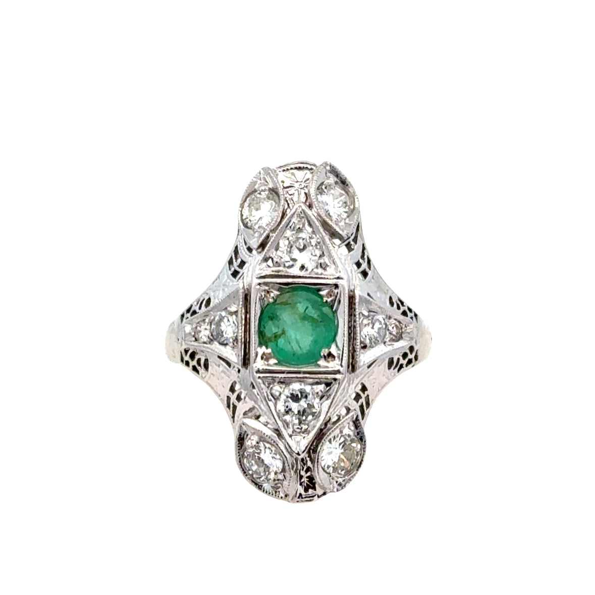 18K White Gold Emerald & Diamond Ring