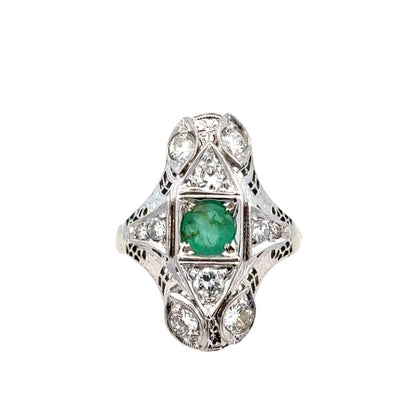 18K White Gold Emerald & Diamond Ring