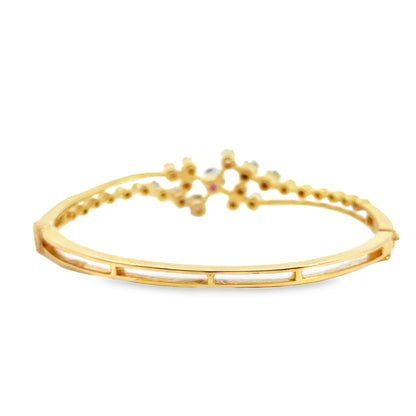 14K Yellow Gold Diamond & Ruby Floral-Inspired Bangle Bracelet