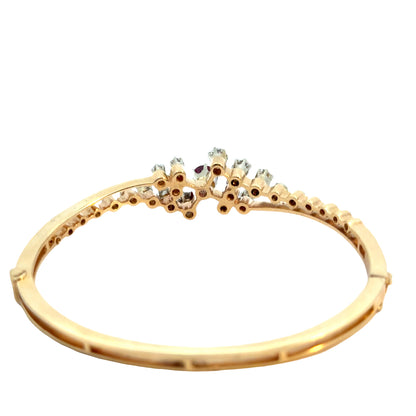 14K Yellow Gold Diamond & Ruby Floral-Inspired Bangle Bracelet