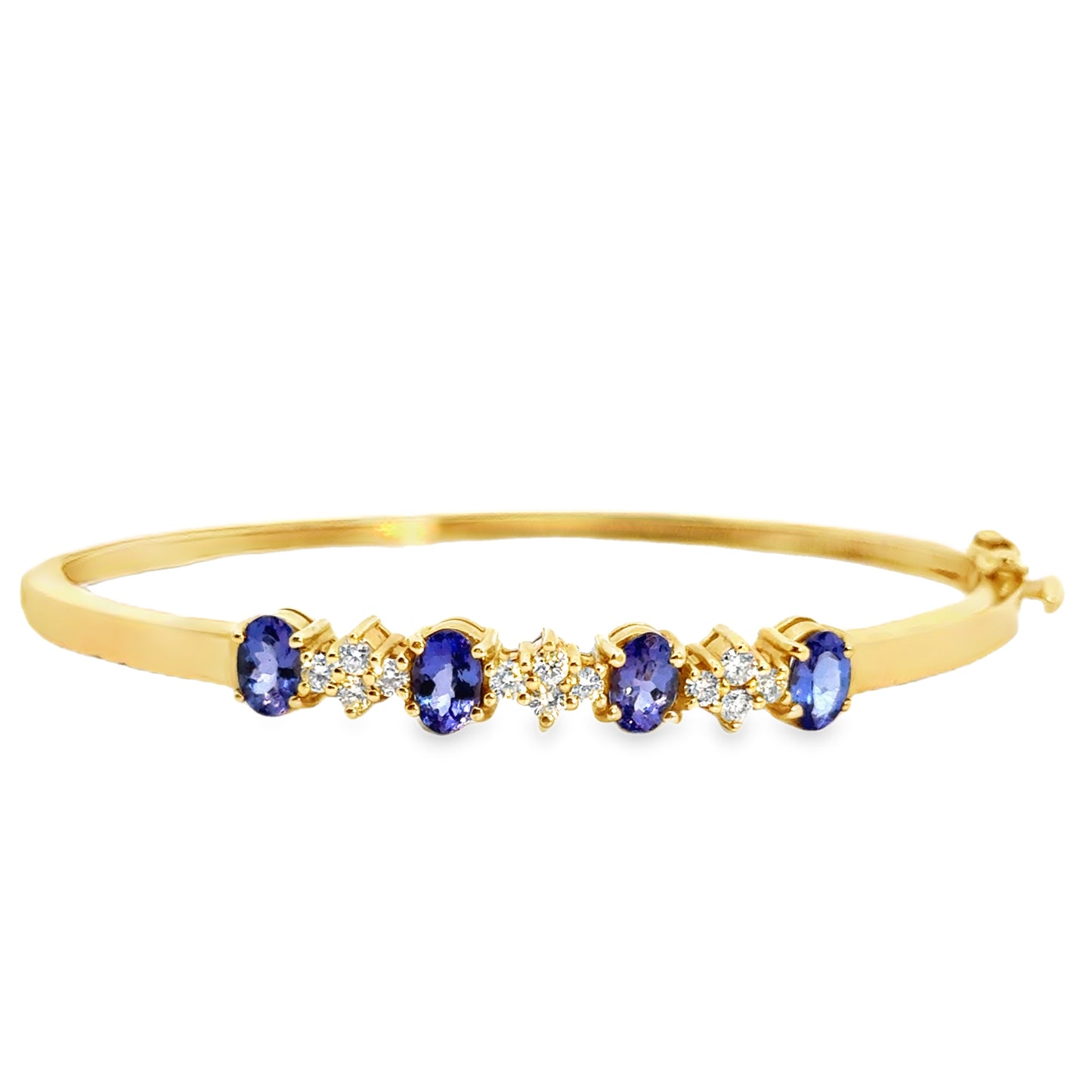 14K Yellow Gold Hinged Bangle Bracelet with Tanzanite and Diamonds