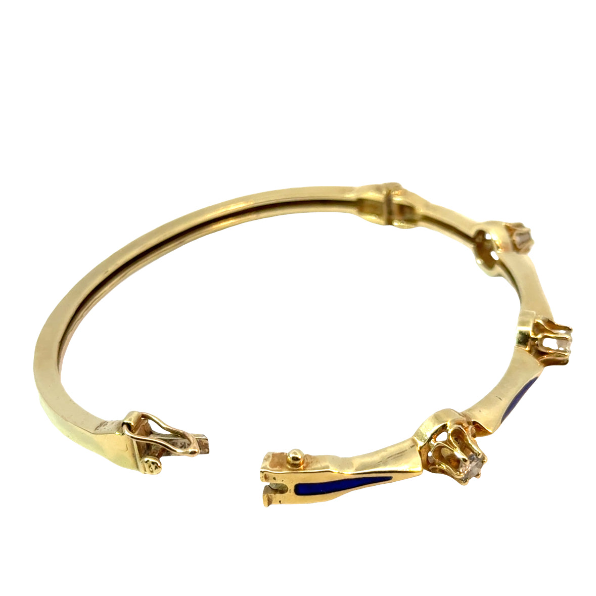 14K Yellow Gold Diamond & Dark Blue Enamel Bangle