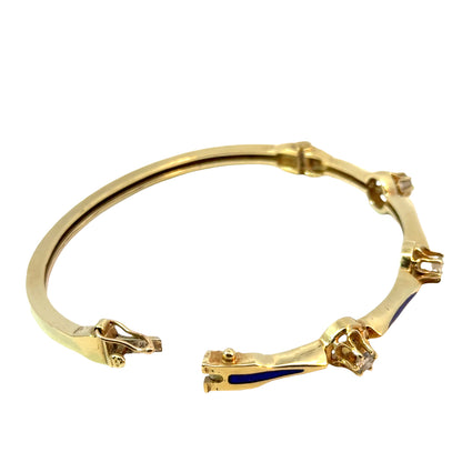 14K Yellow Gold Diamond & Dark Blue Enamel Bangle