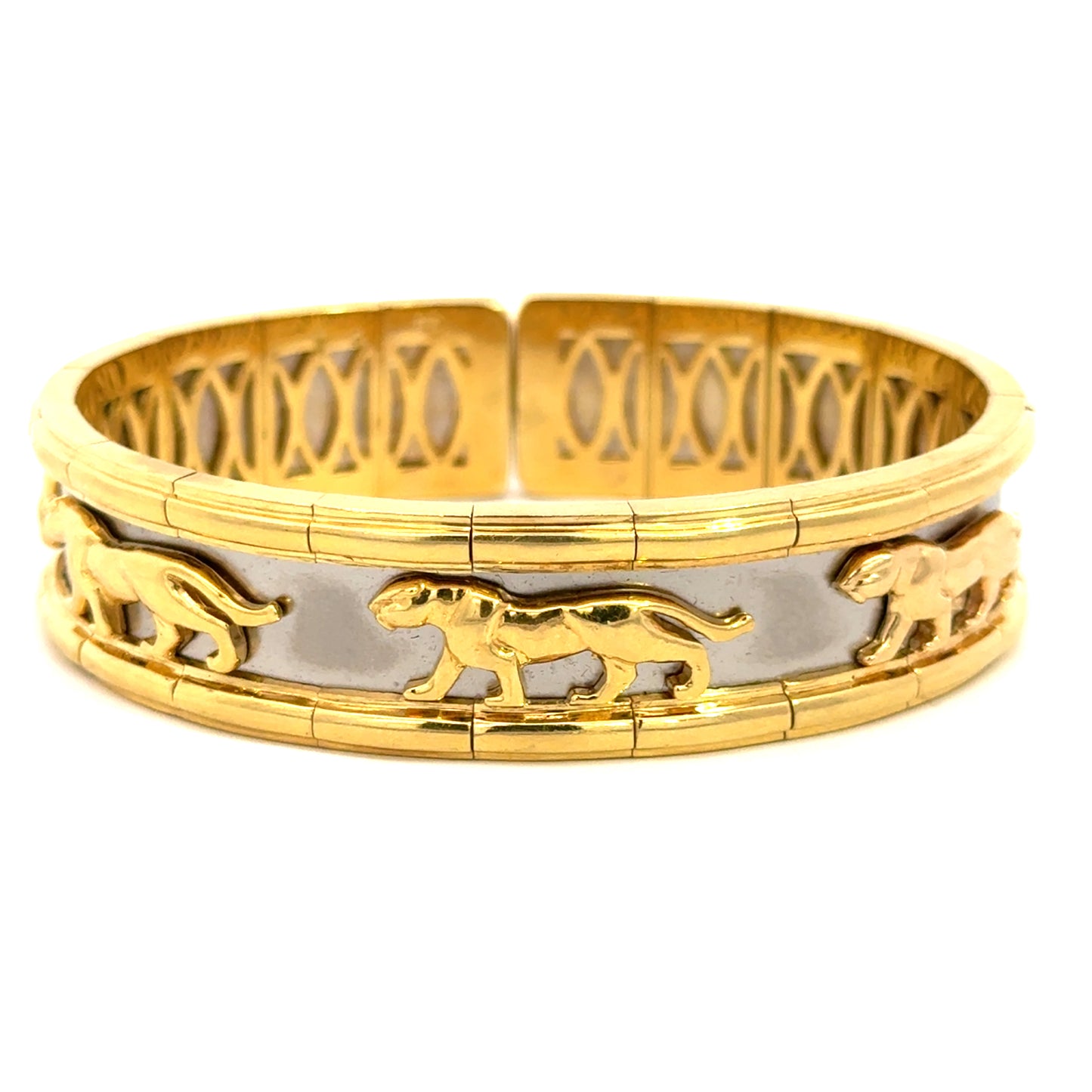 Vintage 18K Gold Panther Cuff Bangle with Two-Tone Panels – 1970s