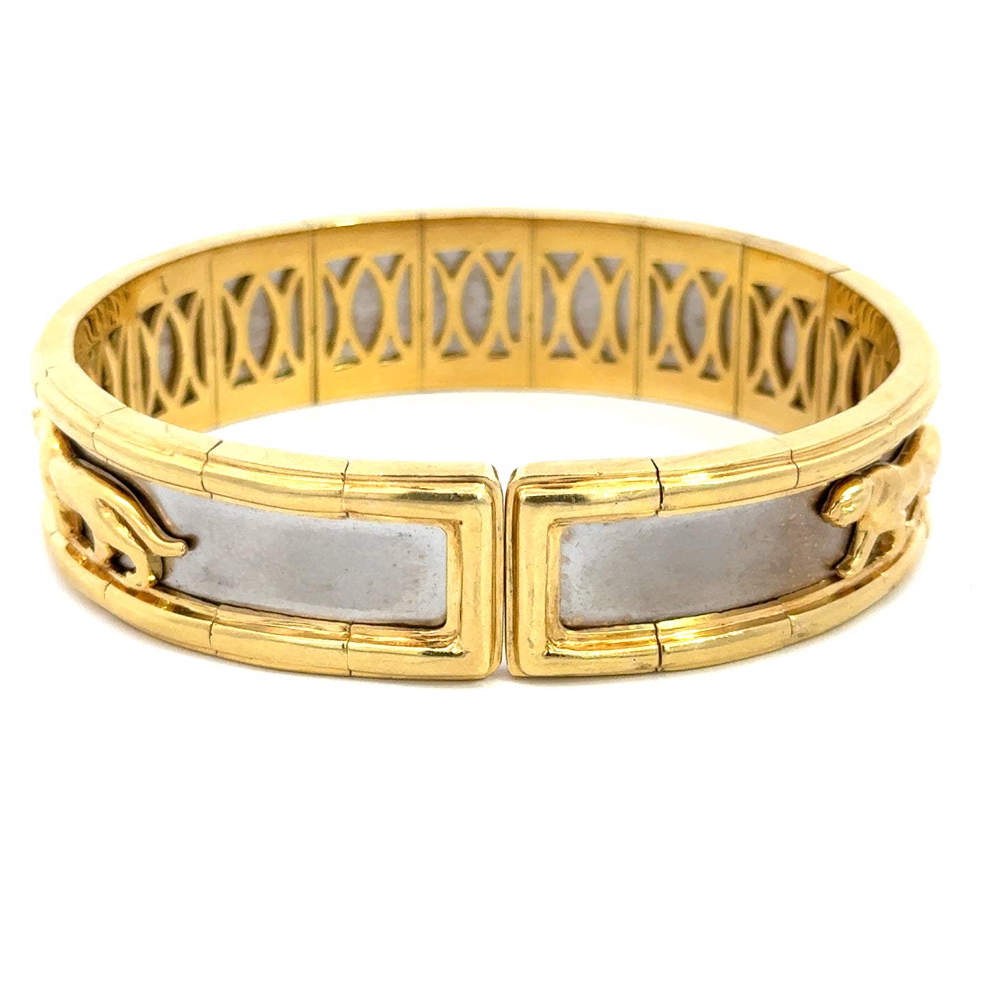 Vintage 18K Gold Panther Cuff Bangle with Two-Tone Panels – 1970s