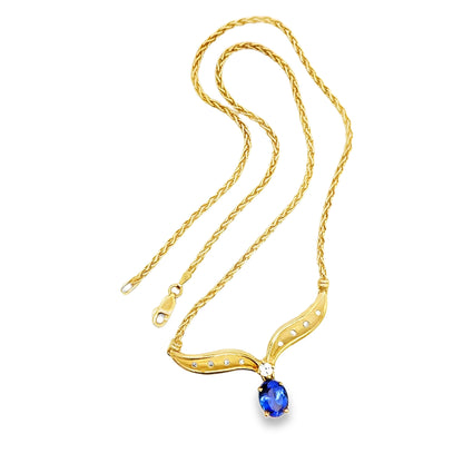 18K Yellow Gold Tanzanite & Diamond Drop Necklace