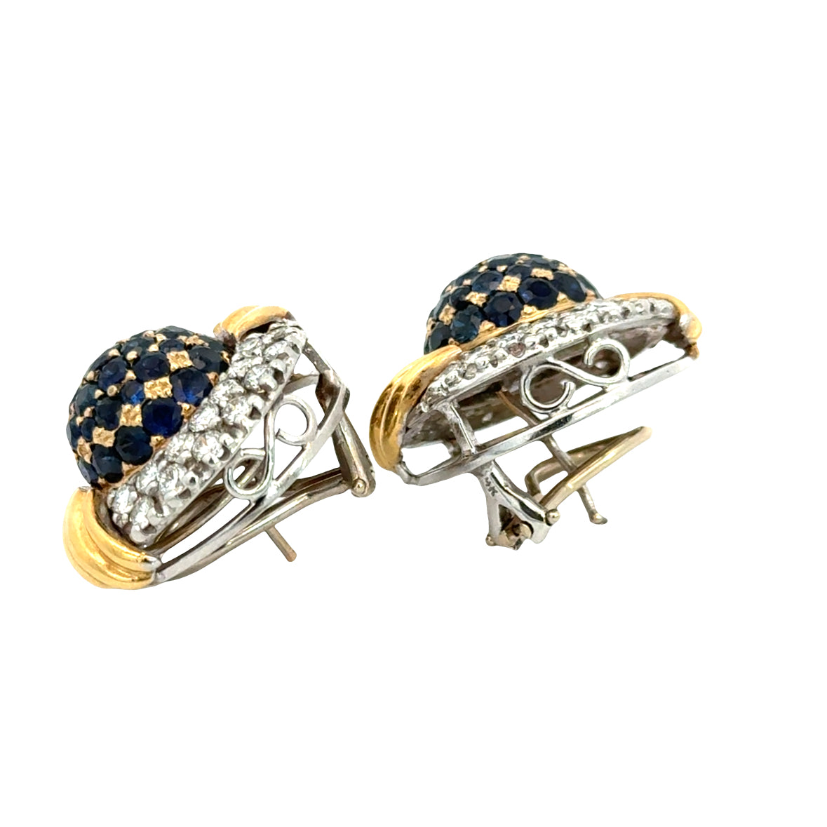 Vintage 1950’s Sapphire & Diamond Dome Earrings in 14K Yellow Gold