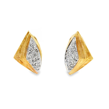 Vintage Brushed Yellow Gold Diamond Earrings