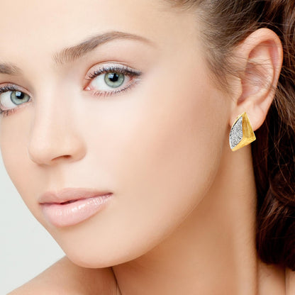 Vintage Brushed Yellow Gold Diamond Earrings