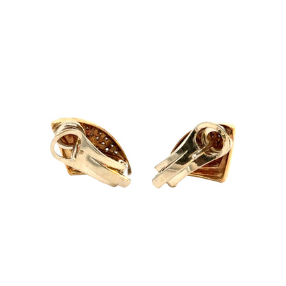 Vintage Brushed Yellow Gold Diamond Earrings