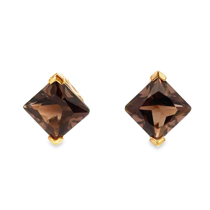 Vintage Yellow Gold Smoky Topaz Stud Earrings