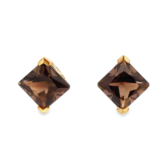 Vintage Yellow Gold Smoky Topaz Stud Earrings