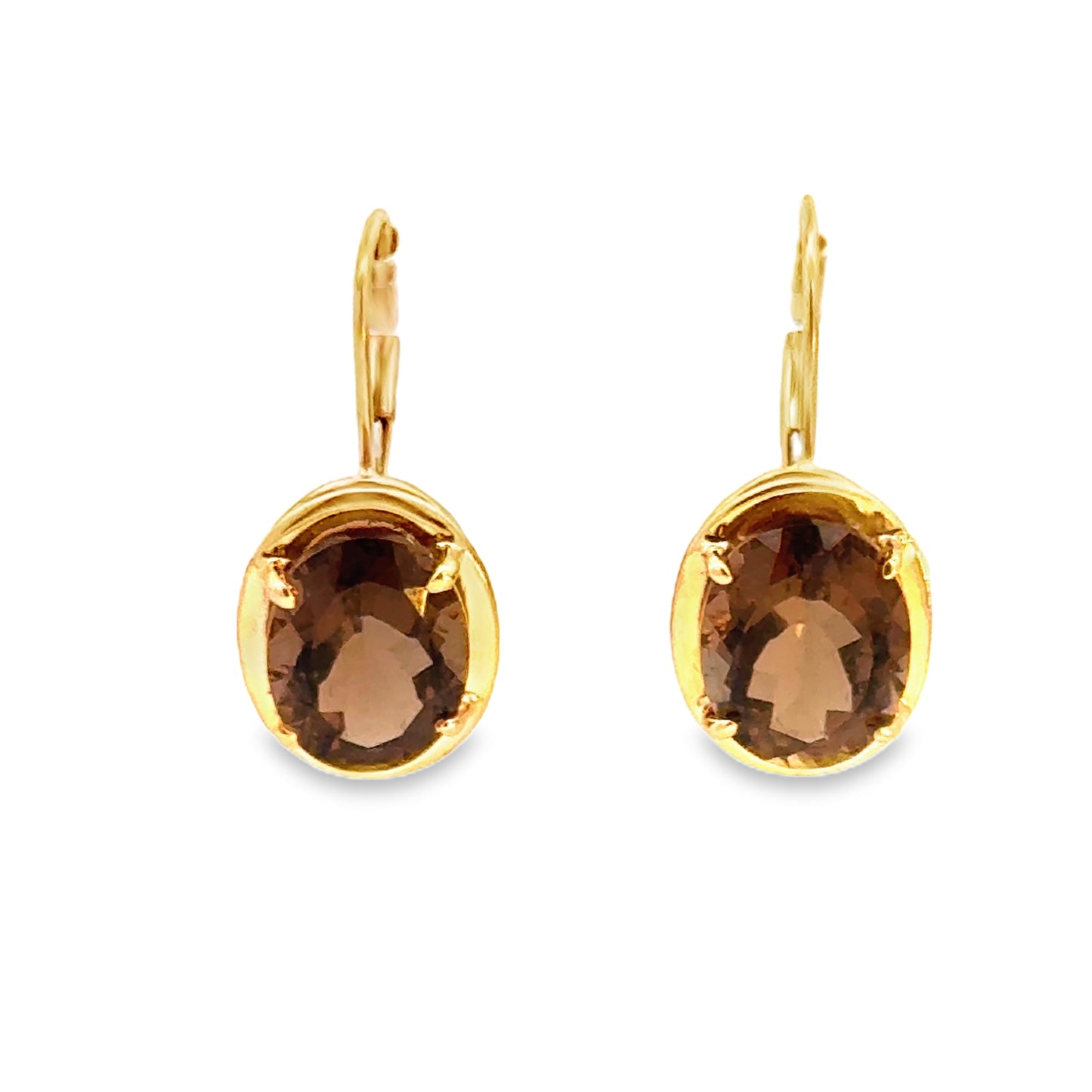 Smoky Topaz & Yellow Gold Drop Earrings