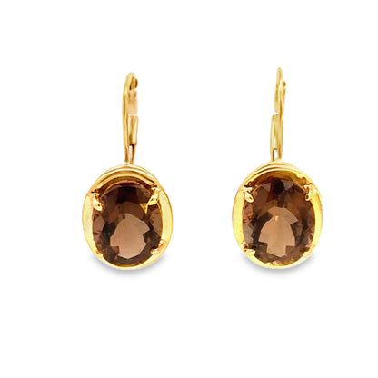 Smoky Topaz & Yellow Gold Drop Earrings