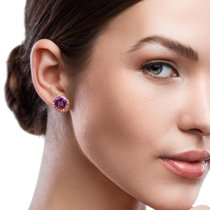 Classic Amethyst Stud Earrings in Two-Tone Gold