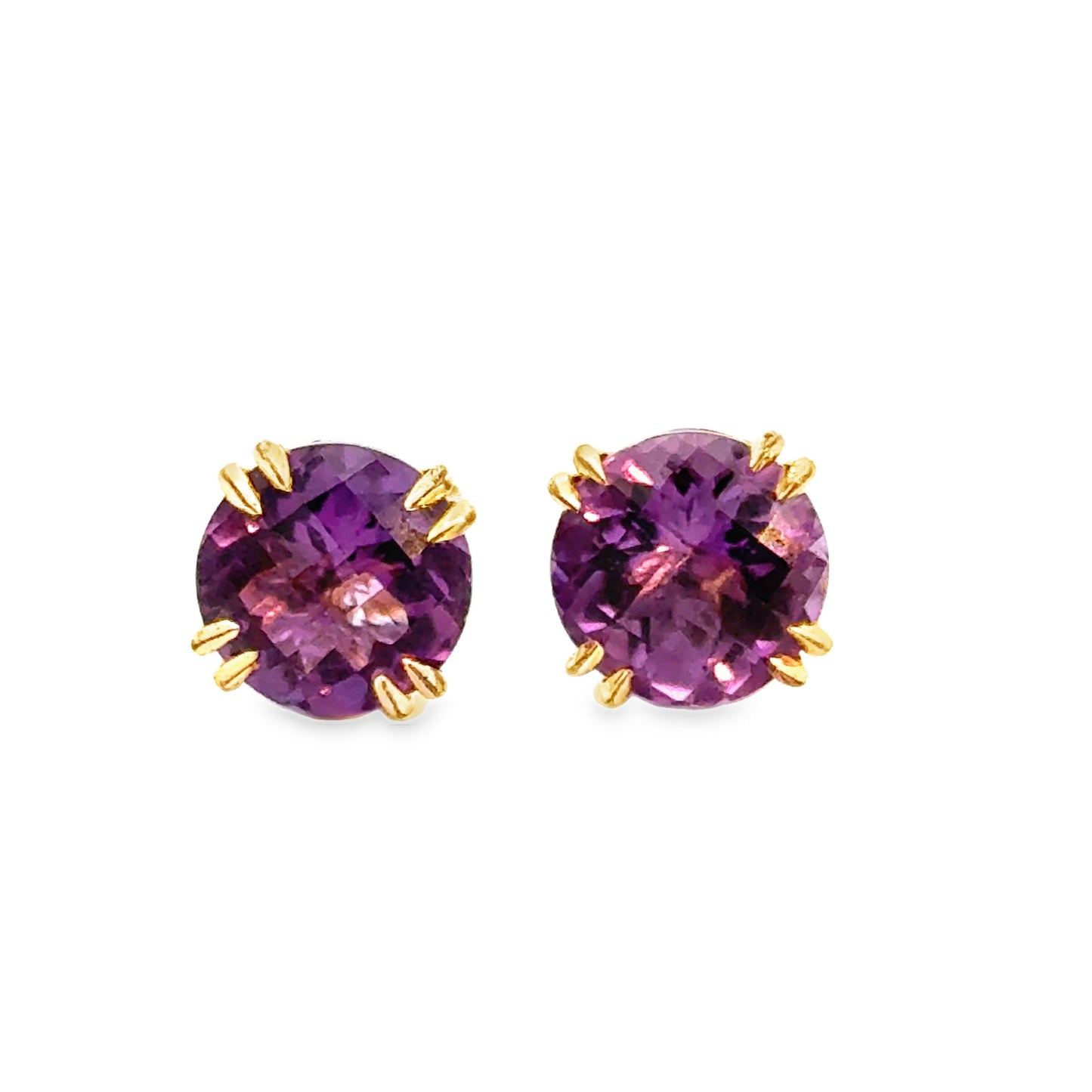 Classic Amethyst Stud Earrings in Two-Tone Gold