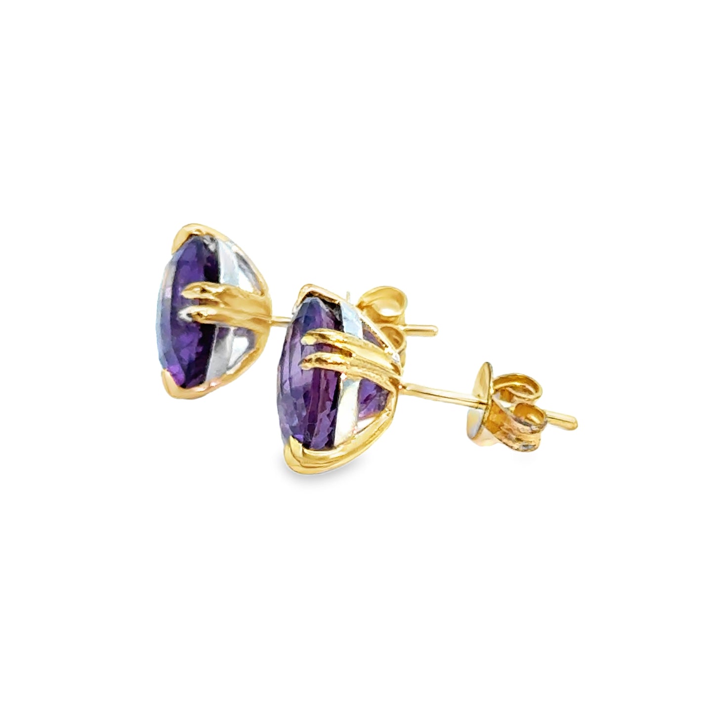 Classic Amethyst Stud Earrings in Two-Tone Gold