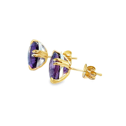 Classic Amethyst Stud Earrings in Two-Tone Gold