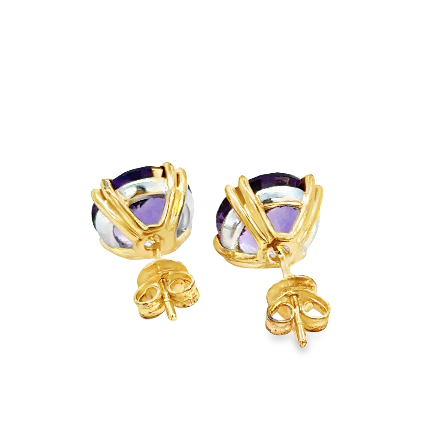 Classic Amethyst Stud Earrings in Two-Tone Gold