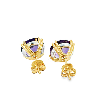 Classic Amethyst Stud Earrings in Two-Tone Gold