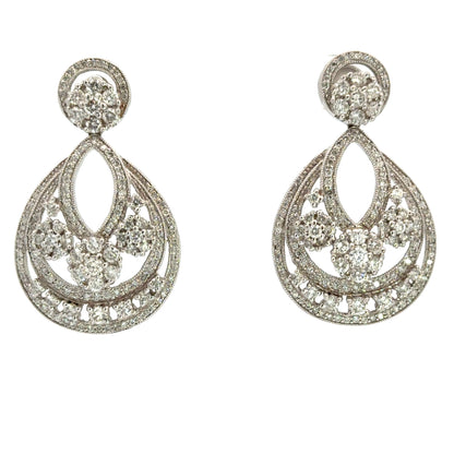 Large Diamond Teardrop Drop Earrings – 18K White Gold