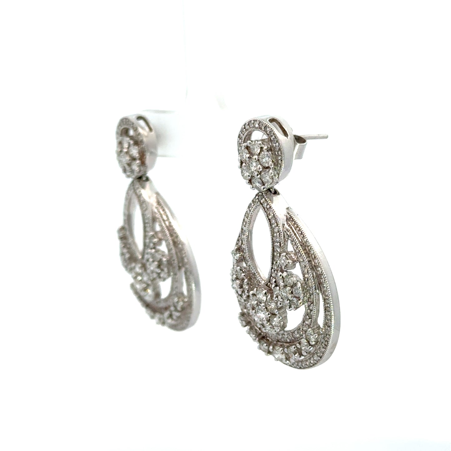 Large Diamond Teardrop Drop Earrings – 18K White Gold