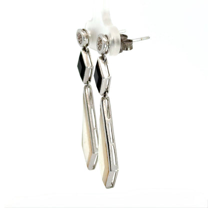 White Gold Diamond, Onyx & Mother-of-Pearl Drop Earrings