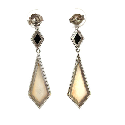 White Gold Diamond, Onyx & Mother-of-Pearl Drop Earrings