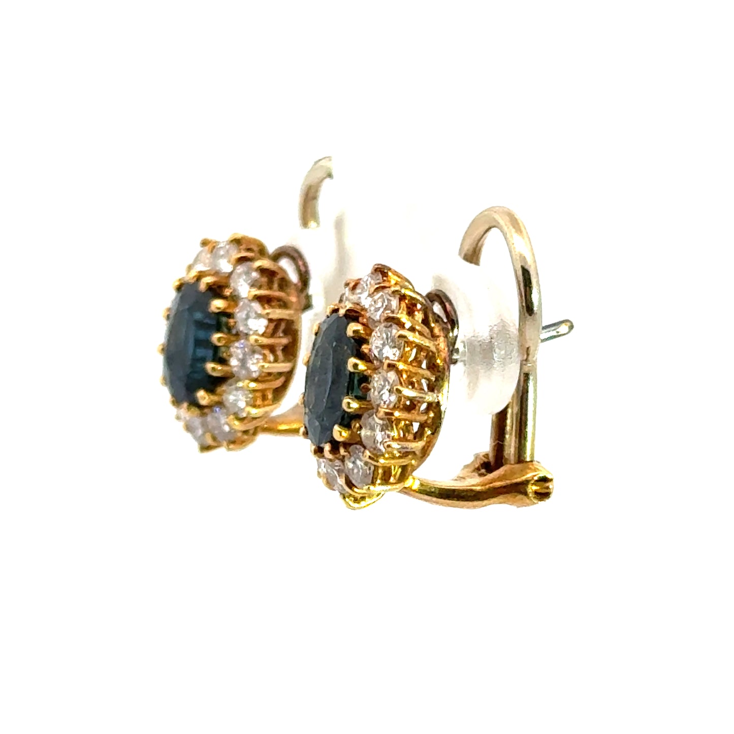 Oval Blue Sapphire & Diamond Earrings – 18K Two Tone Gold