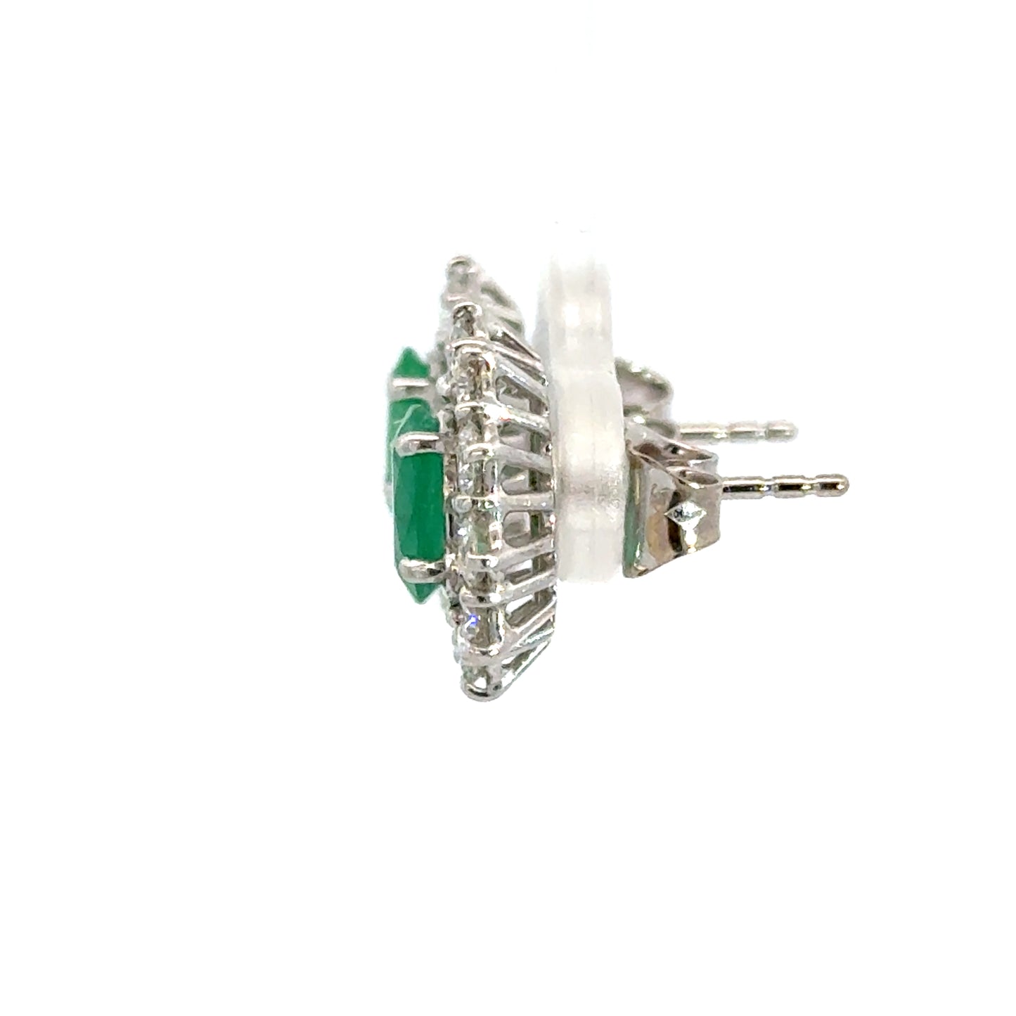 18K White Gold Emerald and Diamond Halo Stud Earrings