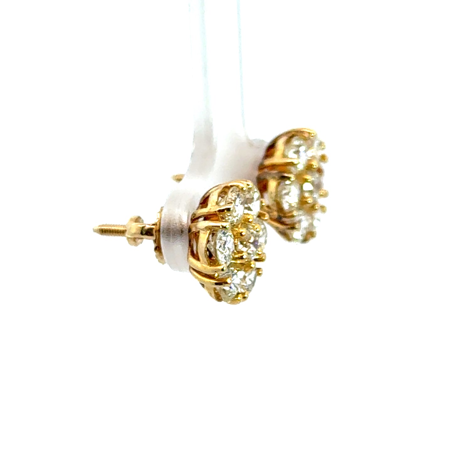 14K Yellow Gold Diamond Flower Cluster Earrings