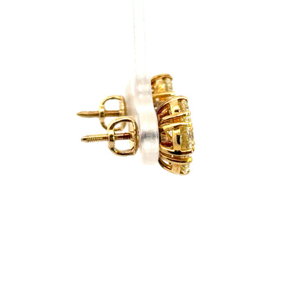 14K Yellow Gold Diamond Flower Cluster Earrings