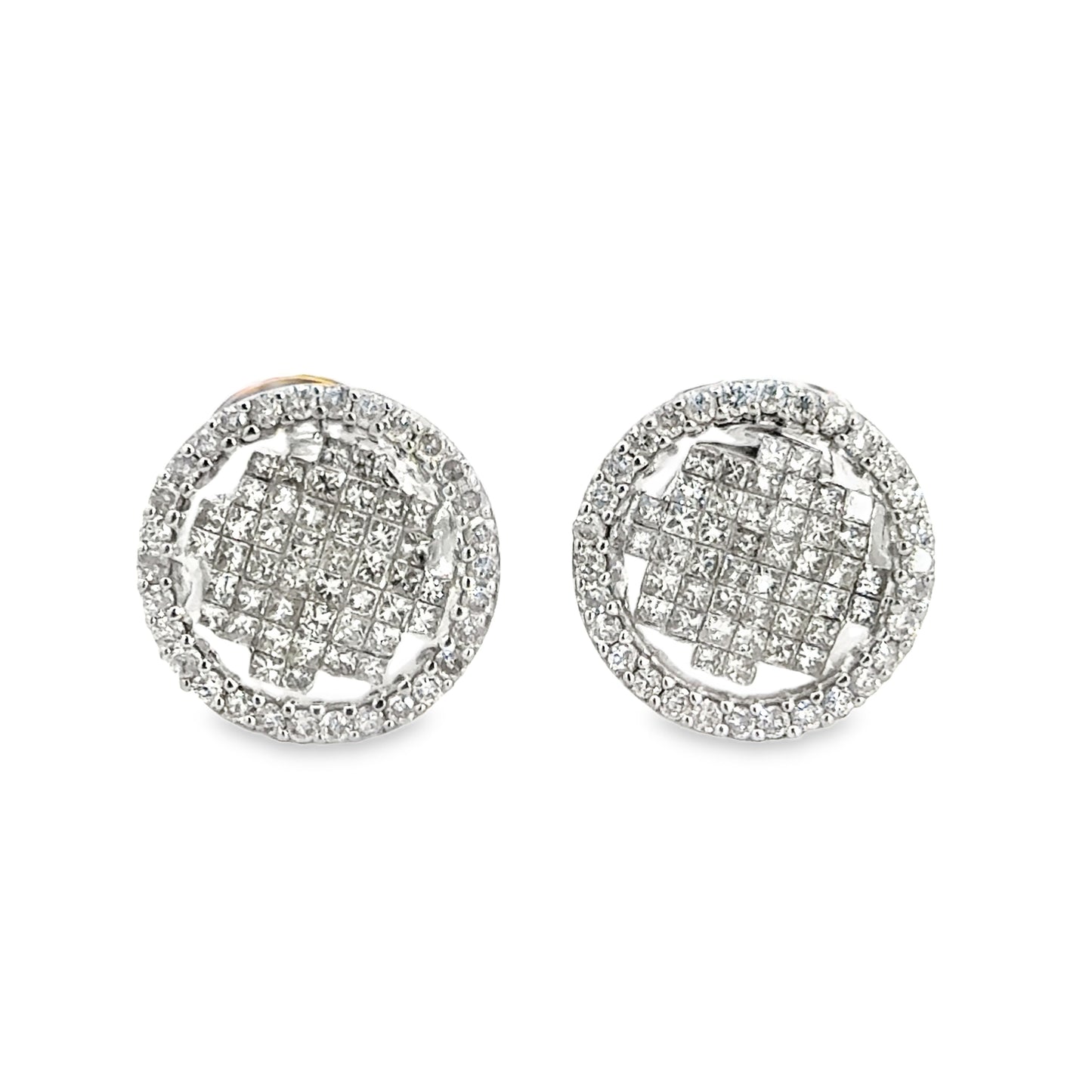 Two-Tone Gold Diamond Cluster Halo Clip-On Earrings