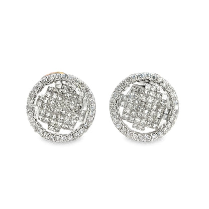 Two-Tone Gold Diamond Cluster Halo Clip-On Earrings