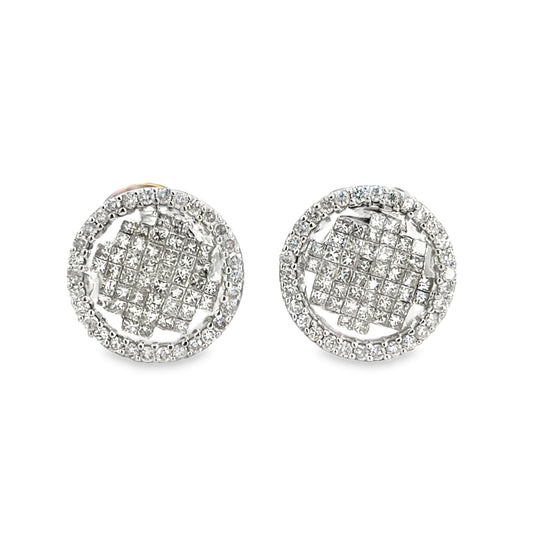 Two-Tone Gold Diamond Cluster Halo Clip-On Earrings