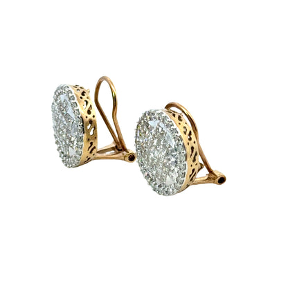 Two-Tone Gold Diamond Cluster Halo Clip-On Earrings