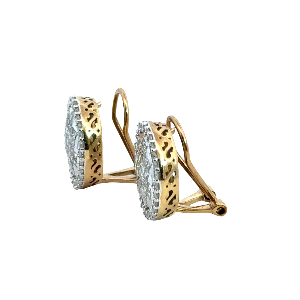 Two-Tone Gold Diamond Cluster Halo Clip-On Earrings