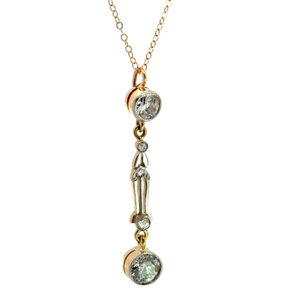 Antique 14K Gold Diamond Drop Necklace