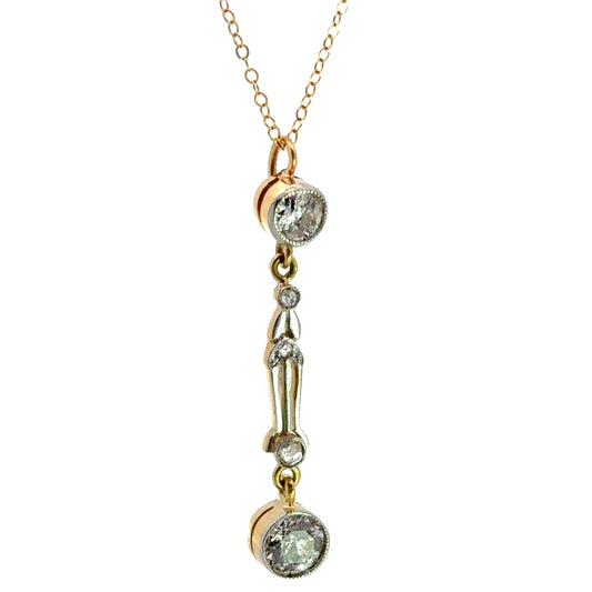 Antique 14K Gold Diamond Drop Necklace