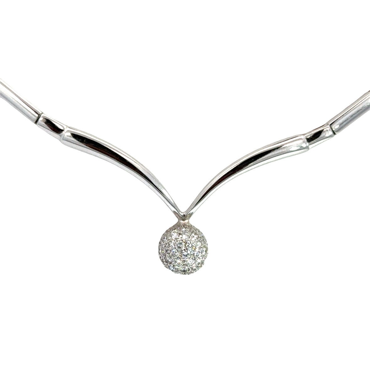 Diamond Pavé Sphere Pendant Necklace in 18K White Gold