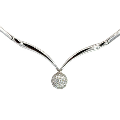 Diamond Pavé Sphere Pendant Necklace in 18K White Gold