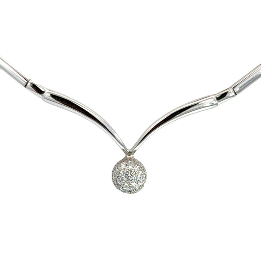 Diamond Pavé Sphere Pendant Necklace in 18K White Gold